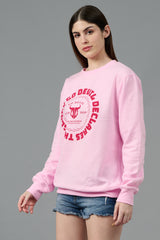 Go Devil Logo Printed Pink Sweatshirt for Women