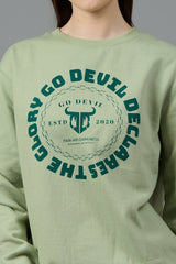 Go Devil Logo Printed Green Sweatshirt for Women