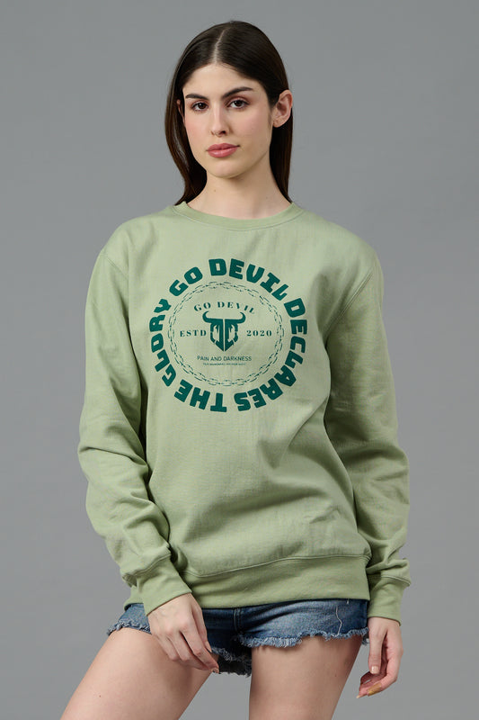 Go Devil Logo Printed Green Sweatshirt for Women