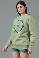 Go Devil Logo Printed Green Sweatshirt for Women