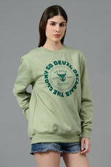 Go Devil Logo Printed Green Sweatshirt for Women