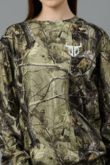 Camo Jungle Allover Print Green Sweatshirt for Women