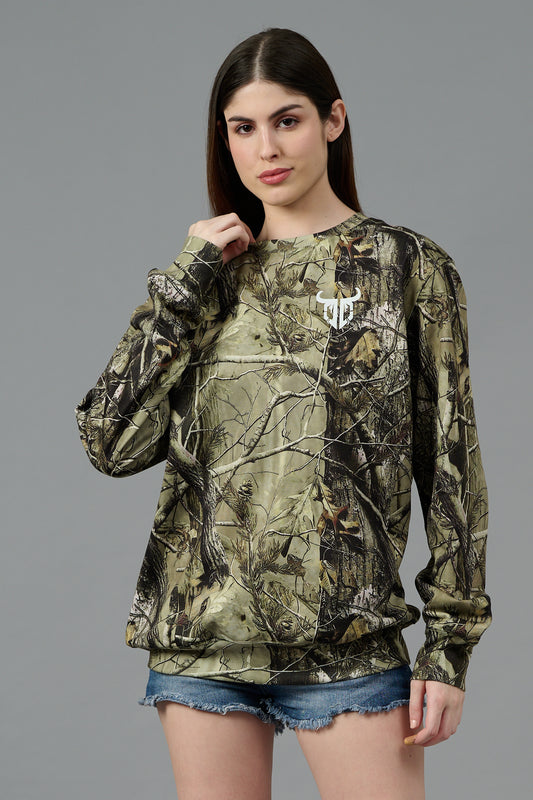 Camo Jungle Allover Print Green Sweatshirt for Women