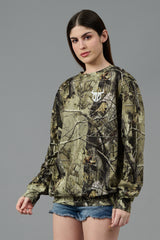 Camo Jungle Allover Print Green Sweatshirt for Women