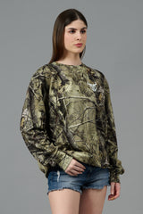 Camo Jungle Allover Print Green Sweatshirt for Women