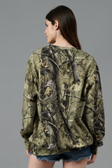 Camo Jungle Allover Print Green Sweatshirt for Women