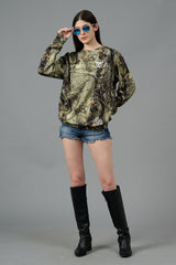 Camo Jungle Allover Print Green Sweatshirt for Women