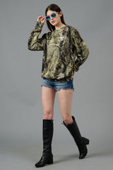 Camo Jungle Allover Print Green Sweatshirt for Women