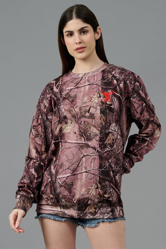 Camo Jungle Allover Print Brown Sweatshirt for Women