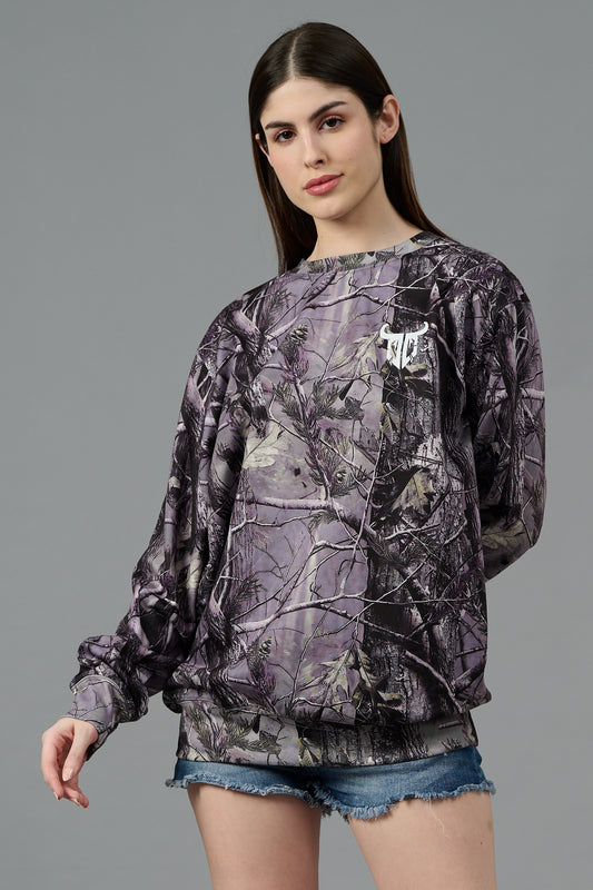 Camo Jungle Allover Print Grey Sweatshirt for Women