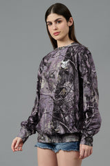 Camo Jungle Allover Print Grey Sweatshirt for Women