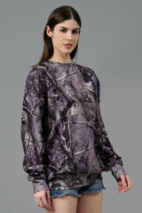Camo Jungle Allover Print Grey Sweatshirt for Women