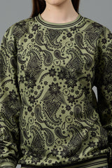 Paisley Design Printed Green Sweatshirt for Women