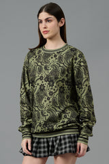 Paisley Design Printed Green Sweatshirt for Women