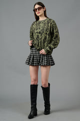 Paisley Design Printed Green Sweatshirt for Women
