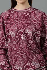 Paisley Design Printed Red Sweatshirt for Women