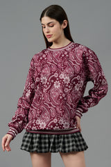 Paisley Design Printed Red Sweatshirt for Women