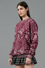 Paisley Design Printed Red Sweatshirt for Women