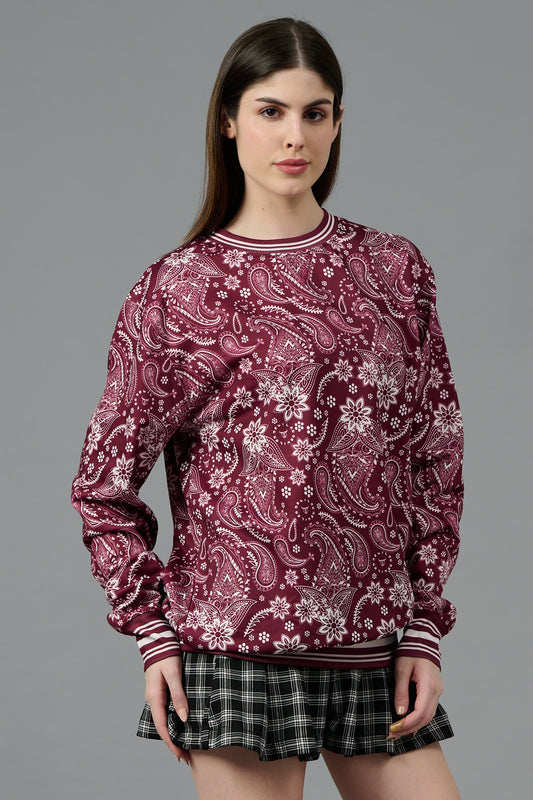 Paisley Design Printed Red Sweatshirt for Women