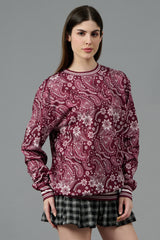 Paisley Design Printed Red Sweatshirt for Women