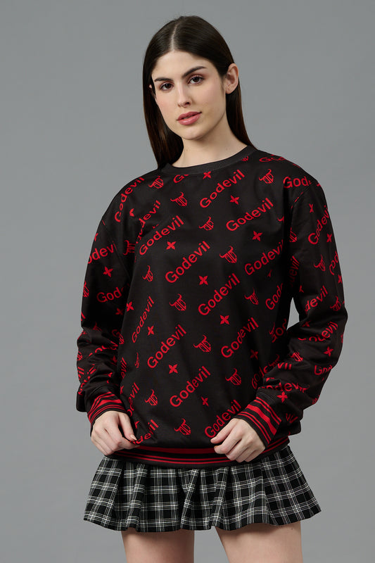 Go Devil All Over Print Black Sweatshirt for Women