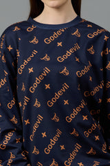 Go Devil All Over Print Dark Blue Sweatshirt for Women