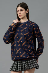 Go Devil All Over Print Dark Blue Sweatshirt for Women