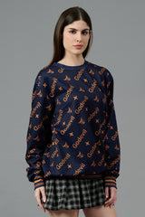 Go Devil All Over Print Dark Blue Sweatshirt for Women