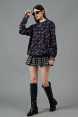 Go Devil All Over Print Dark Blue Sweatshirt for Women