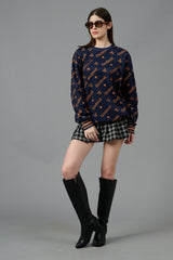 Go Devil All Over Print Dark Blue Sweatshirt for Women
