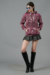 Go Devil 66 & Paisley Design Printed Red Hoodie for Women