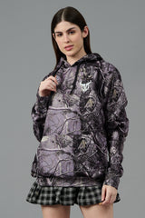 Camo Jungle Allover Print Grey Hoodie for Women
