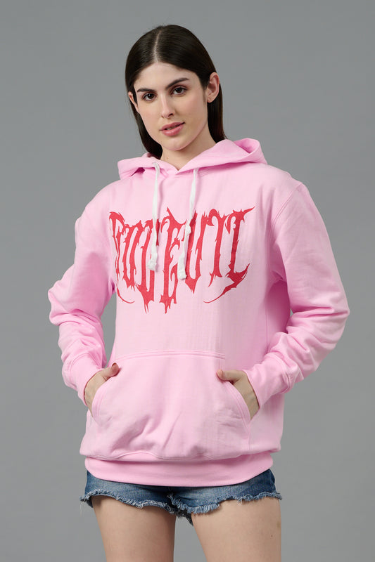 Designer Go Devil Printed Pink Hoodie for Women