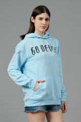 Go Devil Back Dice Printed Blue Hoodie for Women