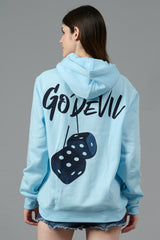 Go Devil Back Dice Printed Blue Hoodie for Women