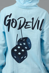 Go Devil Back Dice Printed Blue Hoodie for Women
