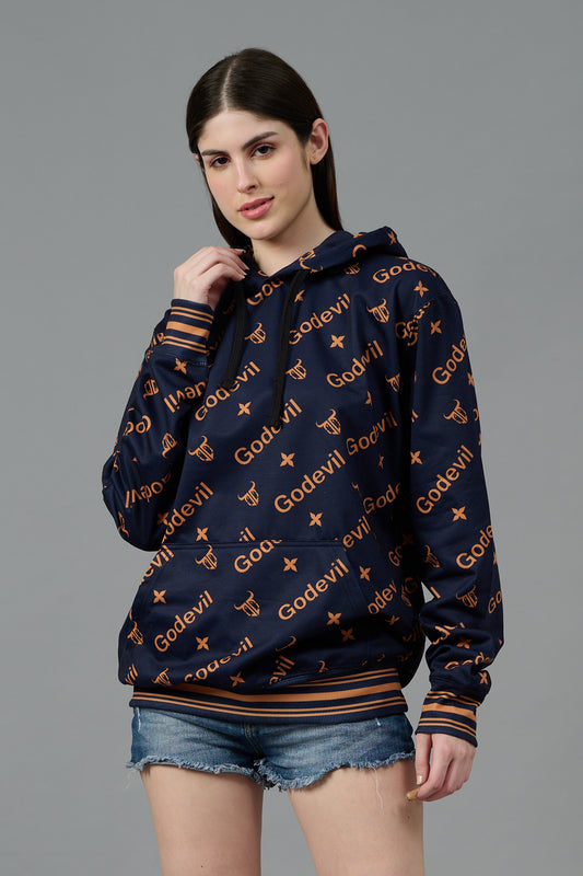 Go Devil All Over Print Brown Black Hoodie for Women