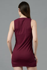 Butterfly Printed Wine Color Dress for Women