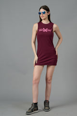 Butterfly Printed Wine Color Dress for Women