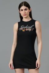 Go Devil with Flower Printed Black Dress for Women