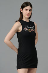 Go Devil with Flower Printed Black Dress for Women
