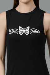 Butterfly Printed Black Dress for Women