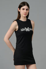 Butterfly Printed Black Dress for Women