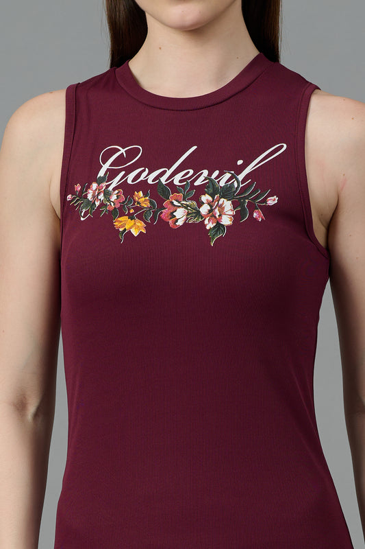 Go Devil with Flower Printed Maroon Dress for Women