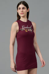 Go Devil with Flower Printed Maroon Dress for Women
