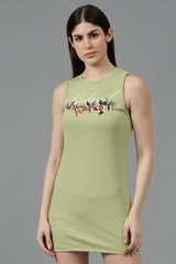Go Devil with Flower Printed Green Dress for Women