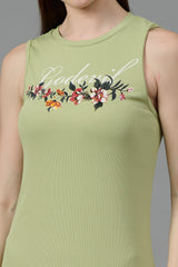 Go Devil with Flower Printed Green Dress for Women