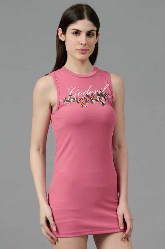 Butterfly Printed Pink Dress for Women