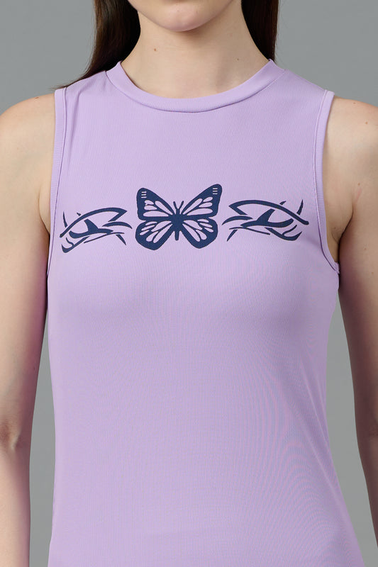 Butterfly Printed Purple Dress for Women