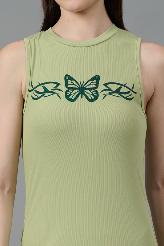 Butterfly Printed Green Dress for Women